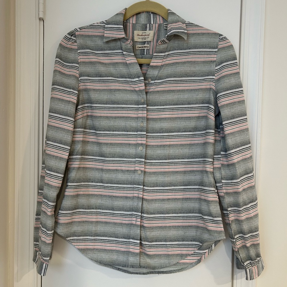 Weatherproof Vintage XS Comfort Stretch White/Black/Pink Button-Down Shirt